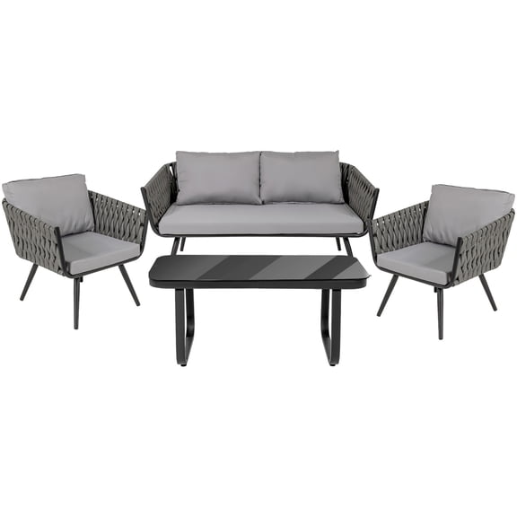Sala Exterior Jardimex Tipo Rattan Jardin patio Terraza 4 Pz gris