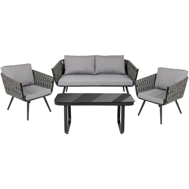Sala Exterior Jardimex Tipo Rattan Jardin patio Terraza 4 Pz gris