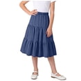 thumbnail image 2 of Falda midi vaquera escalonada para niñas, cintura alta elástica, corte en A, falda larga informal, suave, transpirable, con volantes, color negro, tallas de 4-5 a 14-15 años., 2 of 5