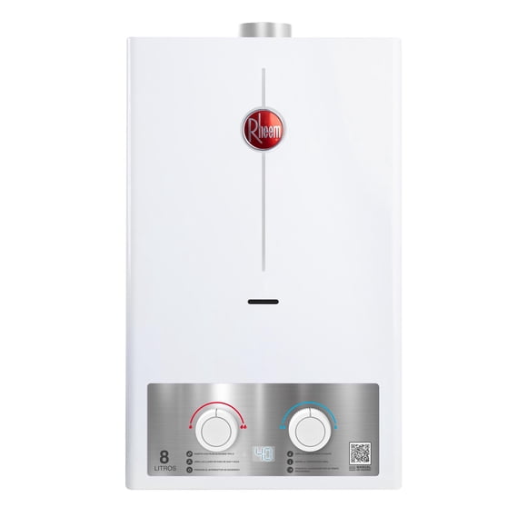 Calentador de Agua Instantáneo Rheem 8 Litros por Min Gas Natural 1 Servicio Plus 1er Mantenimiento incluido blanco