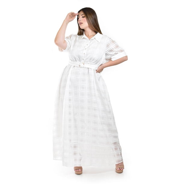 Vestido largo semi-transparente Roman Fashion /Tallas Extras, 3832 (Blanco) blanco 36