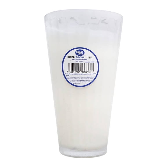 Veladora Great Value en vaso de vidrio limonero, 1 pza