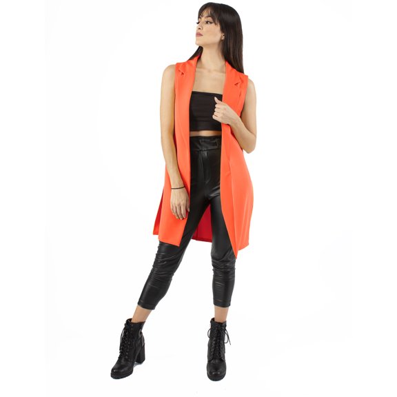 Maxi chaleco con abertura color Naranja