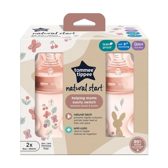 Biberón Tommee Tippee Natural Start 9oz, Rosa