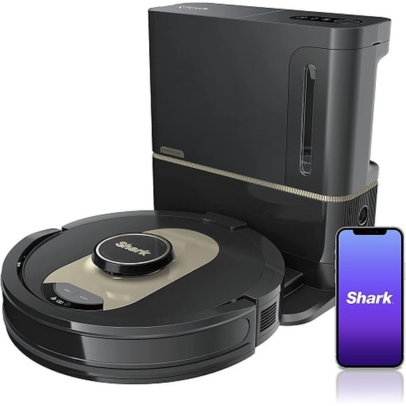 Shark AV2501AE AI Robot Aspirador con base XL HEPA autovaciada, sin bolsa, capacidad de 60 días, navegación LIDAR, perfecto para pelo de mascotas, compatible con Alexa, conexión Wi-Fi, alfombra y piso duro, negro Tiburón AV2501AE