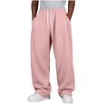 thumbnail image 1 of Amzcrzy Pantalones Deportivos Hombre Clásicos Color Liso Cintura Alta Elástica Cordón Pierna Recta Holgados Anchos Cómodos Con Bolsillos Tallas S-2XL Rosa, 1 of 8