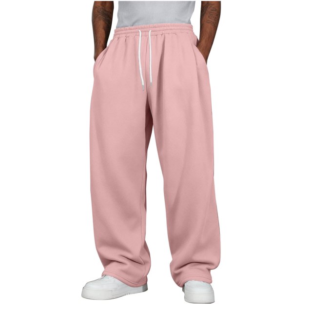 Amzcrzy Pantalones Deportivos Hombre Clásicos Color Liso Cintura Alta Elástica Cordón Pierna Recta Holgados Anchos Cómodos Con Bolsillos Tallas S-2XL Rosa