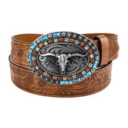 Retro Punk-Embossed Westerns Denim Belt Personalized Vintage Buckle Men Waist Strap for Pants Trousers