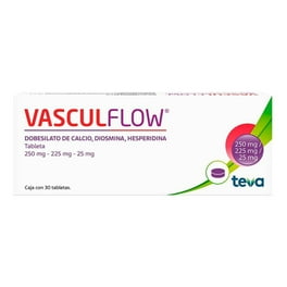 Vasculflow Dobesiltato de Calcio, Diosmina, Hesperidina 250 mg /225 mg /25 mg 30 tabletas