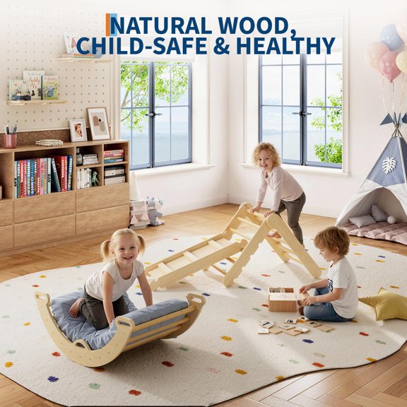 Set Pikler Triangular 8 en 1 Plegable - Juguetes de Escalada de Madera con Arco, Rampa y Escalera - Gimnasio Interior para Niños Pequeños - Regalo de Navidad para Bebés