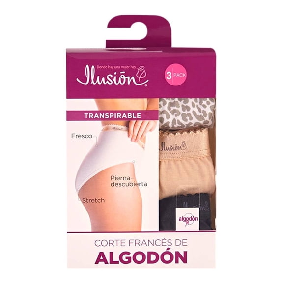 Pantaleta Ilusión para Mujer, Corte Francés 3 Piezas Multicolor Talla M