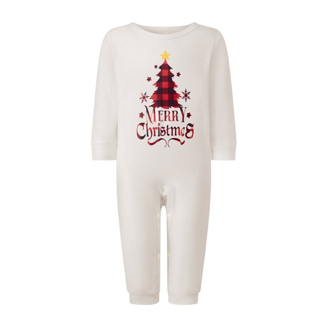 Conjunto de pijama navideño familiar a juego, camisetas de manga larga con estampado de árbol de Navidad y pantalones a cuadros. Ropa de dormir navideña.