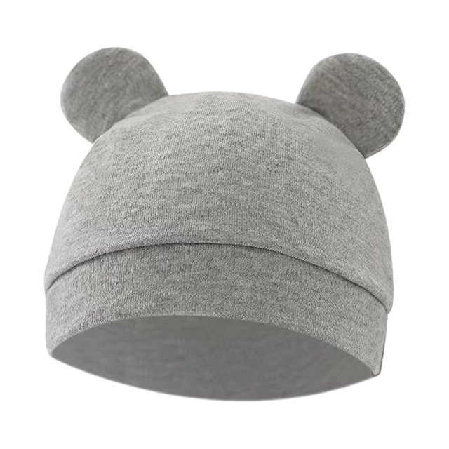 gorros para bebés con orejas de oso, sombrero para bebé recién nacido gris según descripción, gorro tejido con silueta redondeada y dos orejas cosidas, borde doblado, talla plana 15.5 cm (6.1 pulg), accesorio para fotografía de recién nacidos y regalo ideal; también suele usarse como gorro ligero para salidas cortas.