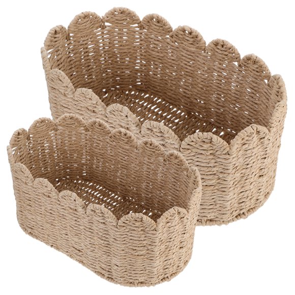 unbranded 2Ud Cesta Tejida Con Borde Ondulado En Papel De Para Natural