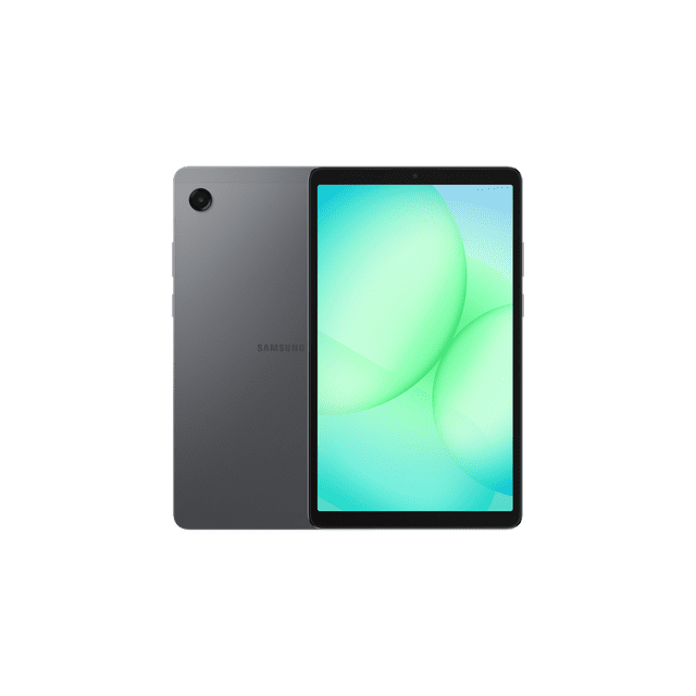 tablet samsung galaxy tab a11 4gb 64gb gris Vista frontal y trasera de la Galaxy Tab A11 en gris: pantalla TFT de 8.7 pulgadas con biseles negros, cámara frontal en el marco superior, carcasa trasera mate con cámara trasera única y logo Samsung; adecuada para uso diario y multimedia, también suele utilizarse como lector de contenido en viajes.