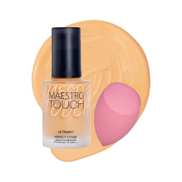 Base de Maquillaje SPF 15+ + Esponja Larga Duración Alta Cobertura Control Grasa Maestro Touch 40 ML ULTRAMO