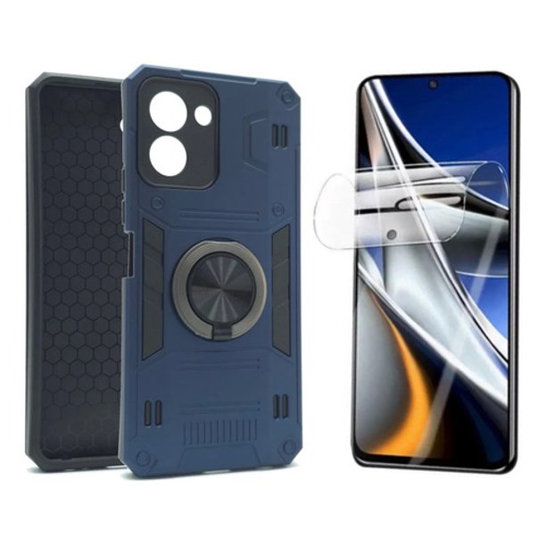 Funda + Mica Icon Case Titan para Tecno Spark Go 3, Carcasa, Protector, Uso Rudo, Protector de Pantalla, Antigolpes, Esquinas Reforzadas, Protección de Cámara - Azul marino