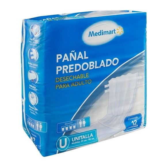 Pañales para adulto Medimart predoblado unitalla 12 pzas