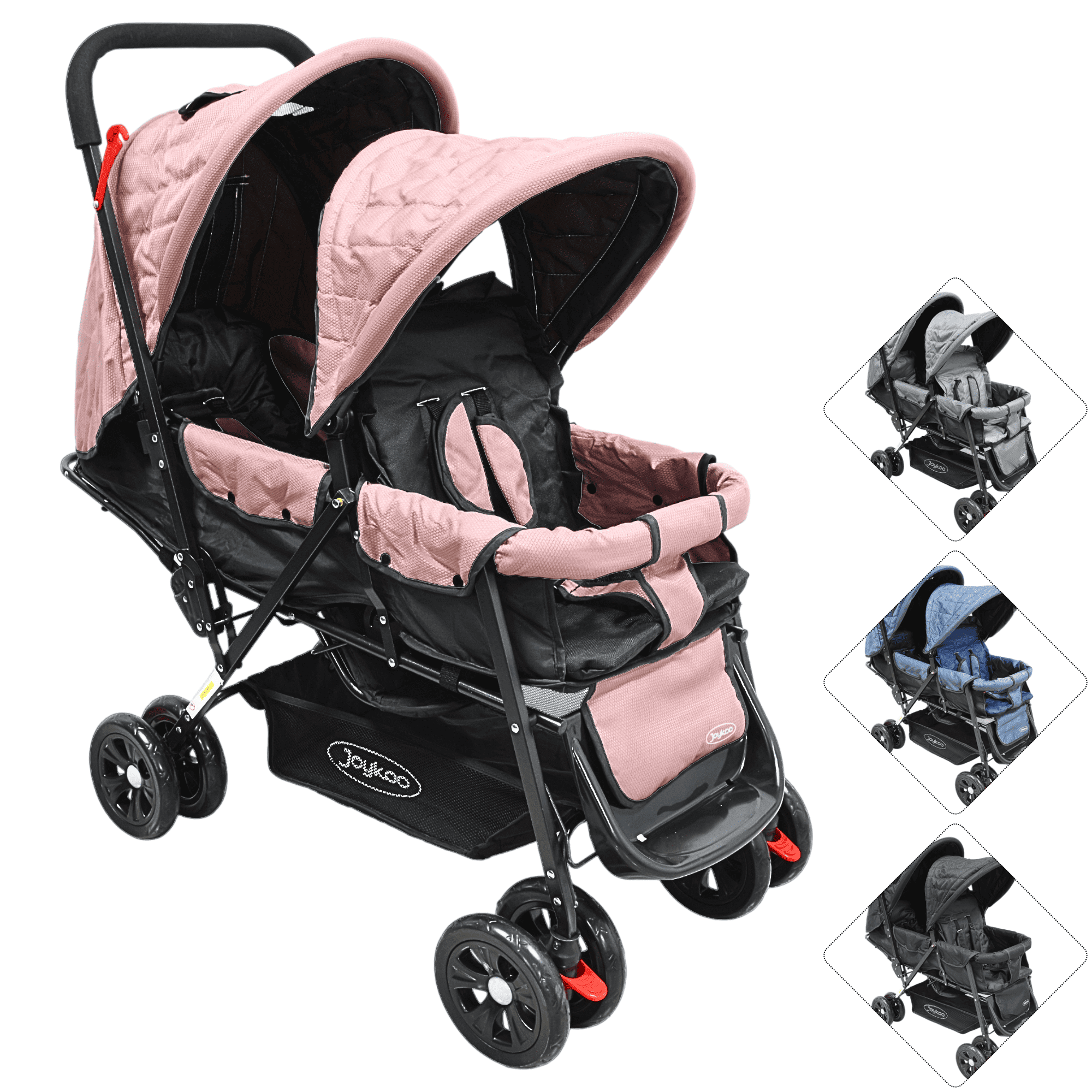 Carriola Doble Gemelar Plegable para Bebés 0 Meses Hasta 32 kg - Rosa