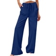 thumbnail image 3 of TaTaai Spring Summer Solid Color Women Casual Pants Cotton Linen Elastic Waist Straight Leg Breathable Lightweight Machine Washable No Fading Daily Wear Trousers Gift, 3 of 8