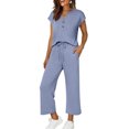 thumbnail image 1 of TaTaai Women Spring Summer Comfortable Solid Sports Set V-Neck Short Sleeve Top Long Pants with Pockets Ladies Daily Office Street Wear Non-See-Through Machine Washable Stylish Set Gift, 1 of 9