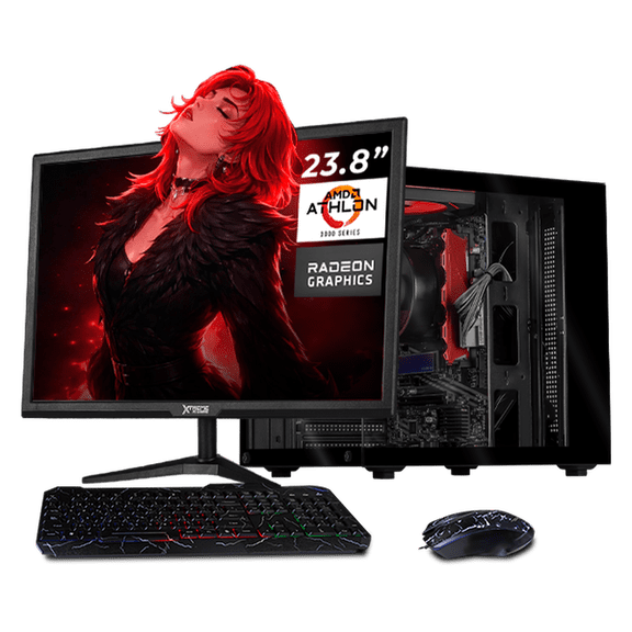 Computadora Escritorio Completa Xtreme PC Gaming AMD Radeon Vega 3 Athlon 3000G 16GB SSD 500GB Monitor 23.8 75Hz WIFI Black juegos casuales, trabajo y estudio
