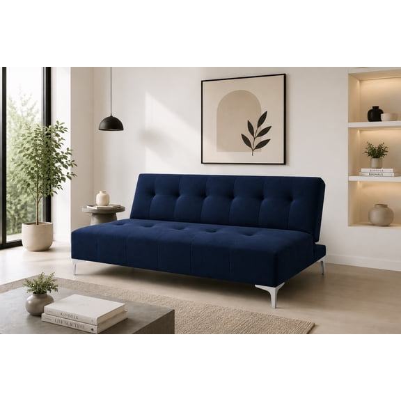 Sofa Cama Reclinable EL BAZAR STORE Vegas Lino Azul Marino Moderno Abotonado