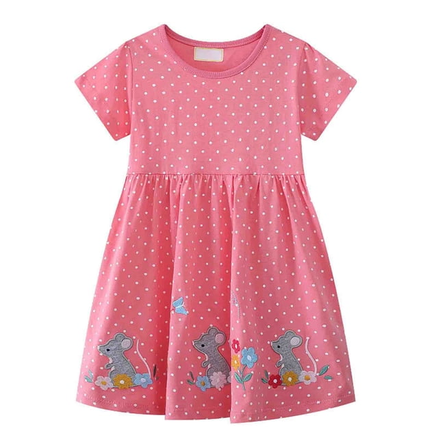 Vestido de manga corta para niña REDARER, de algodón, bordado, informal, con apliques, para tallas 3-4 años