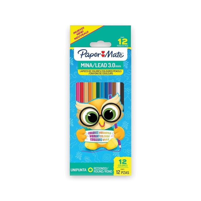 Lápices de Colores Paper Mate Redondos 3.0mm Unipunta 12 Piezas