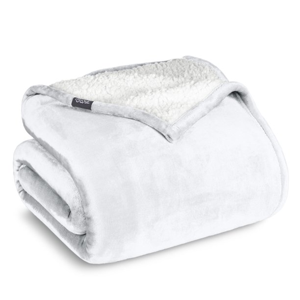 Manta de Cama de Felpa Sherpa Mullida y Suave Reversible Liviana Tamaño Matrimonial/queen Blanca Bare Home