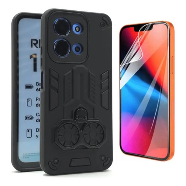 Funda + Mica Icon Case Antidrop para Poco C85, Carcasa, Protector, Uso Rudo, Protector de Pantalla, Antigolpes, Esquinas Reforzadas, Protección de Cámara - Negro
