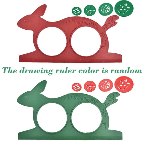 Magical Turtle Rabbits Drawing Stencil Geometric Spirographs Kit With Multi Function Ruler And 4 Gears For Creatives Patterns Red Or Green Random Delivery
