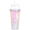 thumbnail image 1 of BRIGHTFUFU 1 taza de 420 ml con lentejuelas de doble capa, forma de oreja de gato, taza de agua de doble pared, taza de paja de plástico (rosa), 1 of 7