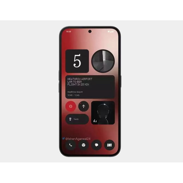 nothing phone (2a) 5g dual sim 256gb rom 12gb ram gsm unlocked - black front-facing 6.7-inch flexible AMOLED smartphone with centered punch-hole selfie camera, red Android 14 OS 2.5 home screen widgets, thin black bezels and right-side power button; 240 Hz refresh rate and visible UI, plain light background; often used as a travel-ready media player due to large display and storage.