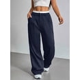 thumbnail image 4 of Pantalones Anchos y Holgados para Mujer, Estilo Palazzo Harén, Informales, A Rayas, con Cintura Elástica y Bolsillos Azul Marino XL, 4 of 7