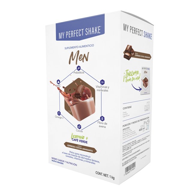 MY PERFECT SHAKE - MEN® - Con 48 nutrientes + Café verde, licopeno, probióticos, omega 3, fibra, proteína y mucho más - Sabor Espresso Cocoa - 1 Kg MY PERFECT SHAKE MEN