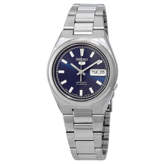 Seiko Reloj 5 para Hombre, Automático, de Acero Inoxidable, Esfera Azul, 21 Rubíes, Modelo SNKC51J1.