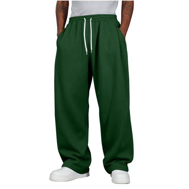 Amzcrzy Pantalones Deportivos Hombre Clásicos Color Liso Cintura Alta Elástica Cordón Pierna Recta Holgados Anchos Cómodos Con Bolsillos Tallas S-2XL Verde