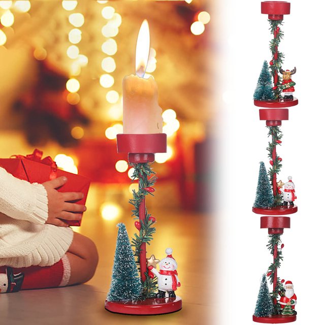 Candelabro europeo para árbol de Navidad • Centro de mesa de hierro navideño de 16,5x7x7 cm • Decoraciones festivas para casa y fiesta
