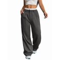 thumbnail image 1 of Pantalones Anchos y Holgados para Mujer, Estilo Palazzo Harén, Informales, A Rayas, con Cintura Elástica y Bolsillos Gris L, 1 of 7