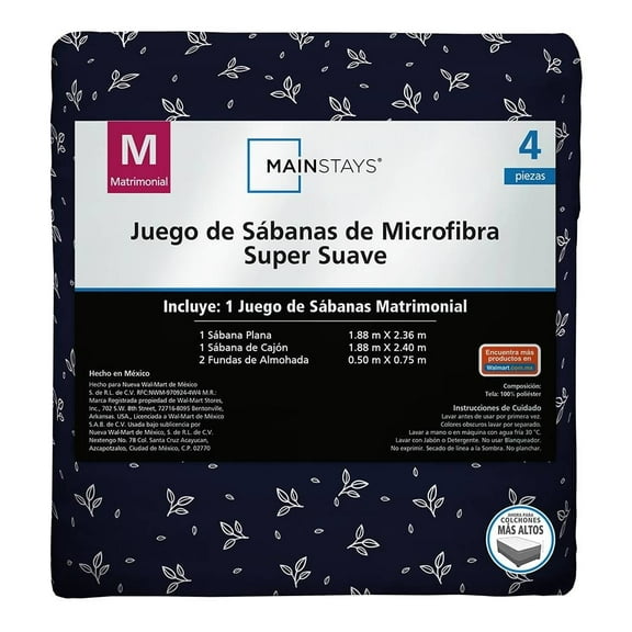 Juego De Sábanas Mainstays Matrimonial Hojas Azul