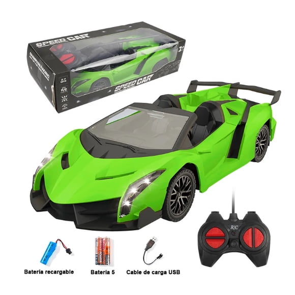 Carro Control Remoto Recargable Para Niños 1:18 Murciélago Las Carreras Con Luz Modelo Verde
