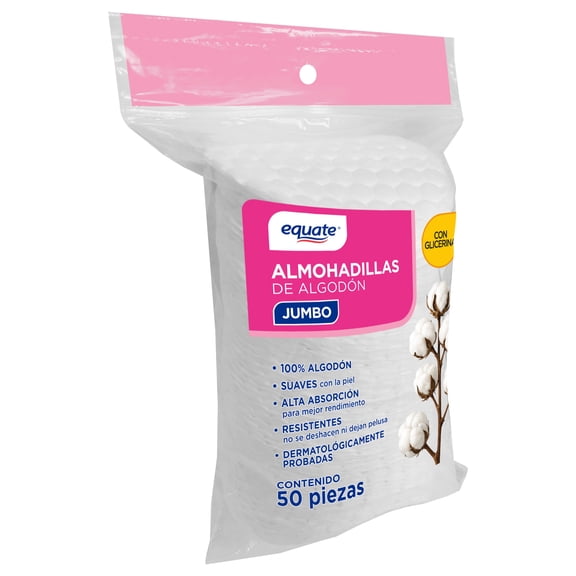 Almohadilla de Algodón Redonda Jumbo Equate Bolsa 50 piezas