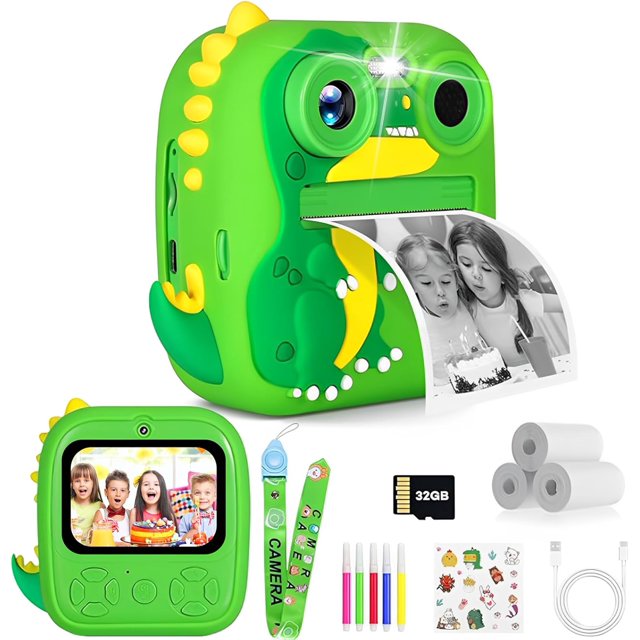 Cámara Digital Instantánea para Niños, 1080P Cámara Digital Niños con 2,8'' Grande Pantalla HD, Doble Camara, Flash, Tarjeta SD de 32 GB, Caja, Regalo para Niños y Niñas 3 a 12 Años