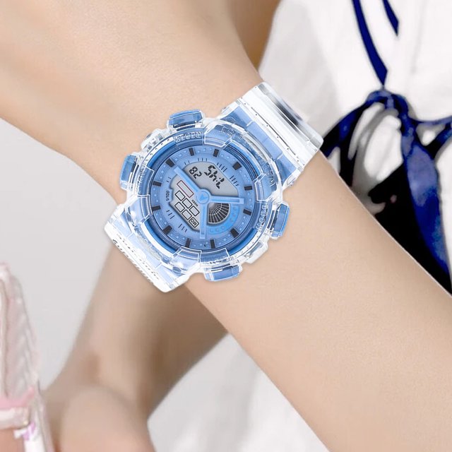 electrodomésticos reloj luminoso para niños, resistente al agua, con esfera para estudiantes, reloj electrónico para niños y multifuncional, relojes para estudiantes Reloj escolar azul para niños con correa PVC transparente y caja ABS centrado en muñeca; esfera electrónica luminosa con pantalla LCD, indicador de semana, cronómetro y alarma, cristal de vidrio y fondo de aleación. Resistente al agua para lluvia y lavado de manos; apto como reloj diario para estudiantes.