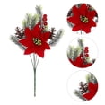 thumbnail image 4 of Flores artificiales de flor de Pascua roja con piñas y bayas, ramo navideño | Arreglo floral artificial para centro de mesa | Tallos navideños realistas de seda y plástico para jarrón,, 4 of 6