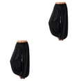 thumbnail image 4 of Sonducket Pantalón de pierna ancha para mujer Pantalones deportivos Tallas grandes Baile para niñas Ropa de playa Linterna de verano Pantalones Negro S 2Conjunto, 4 of 6