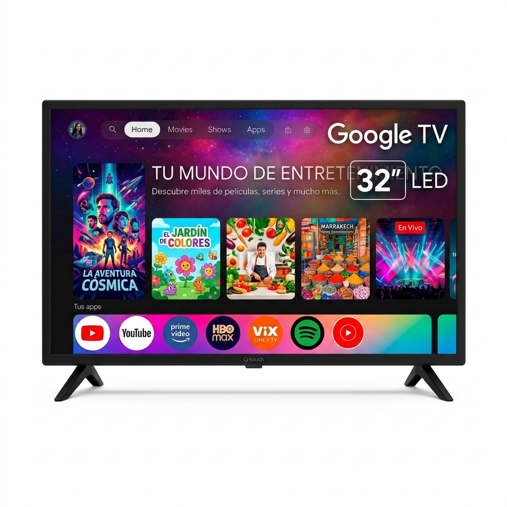 Smart TV QTouch Pantalla de 32" LED HD Google TV | GTV0032 - Compatible con Google Home y Apps de Streaming