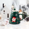 thumbnail image 3 of Taza navideña de cerámica con tapa y cuchara | Taza aislante para chocolate caliente, café o té | Taza para bebidas navideñas para el hogar, la cocina y la oficina., 3 of 3