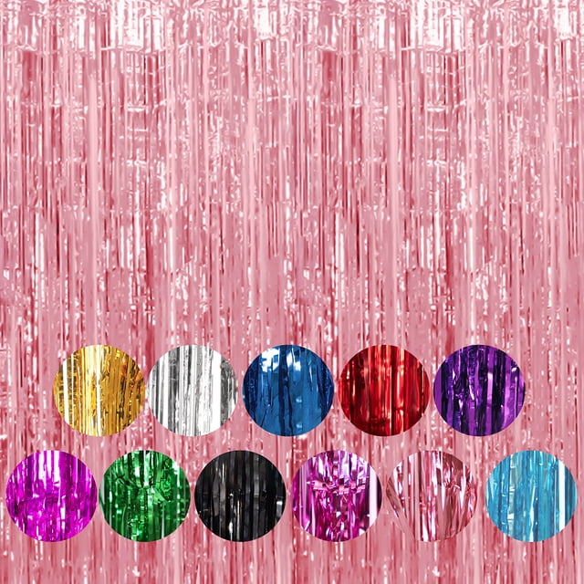 Billuyoard Cortina de oropel no tóxica e inodoro, telón de fondo personalizado para fiesta, decoraciones para fiesta de cumpleaños, cortina de Kits de decoración para fiestas Oro rosa 6.5 pies